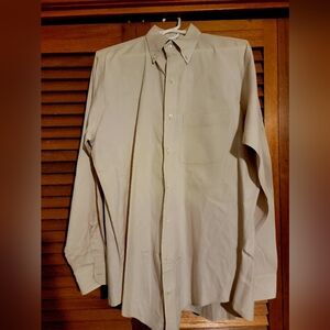 Lands' End Men's Light Beige Button-Down Dress Shirt